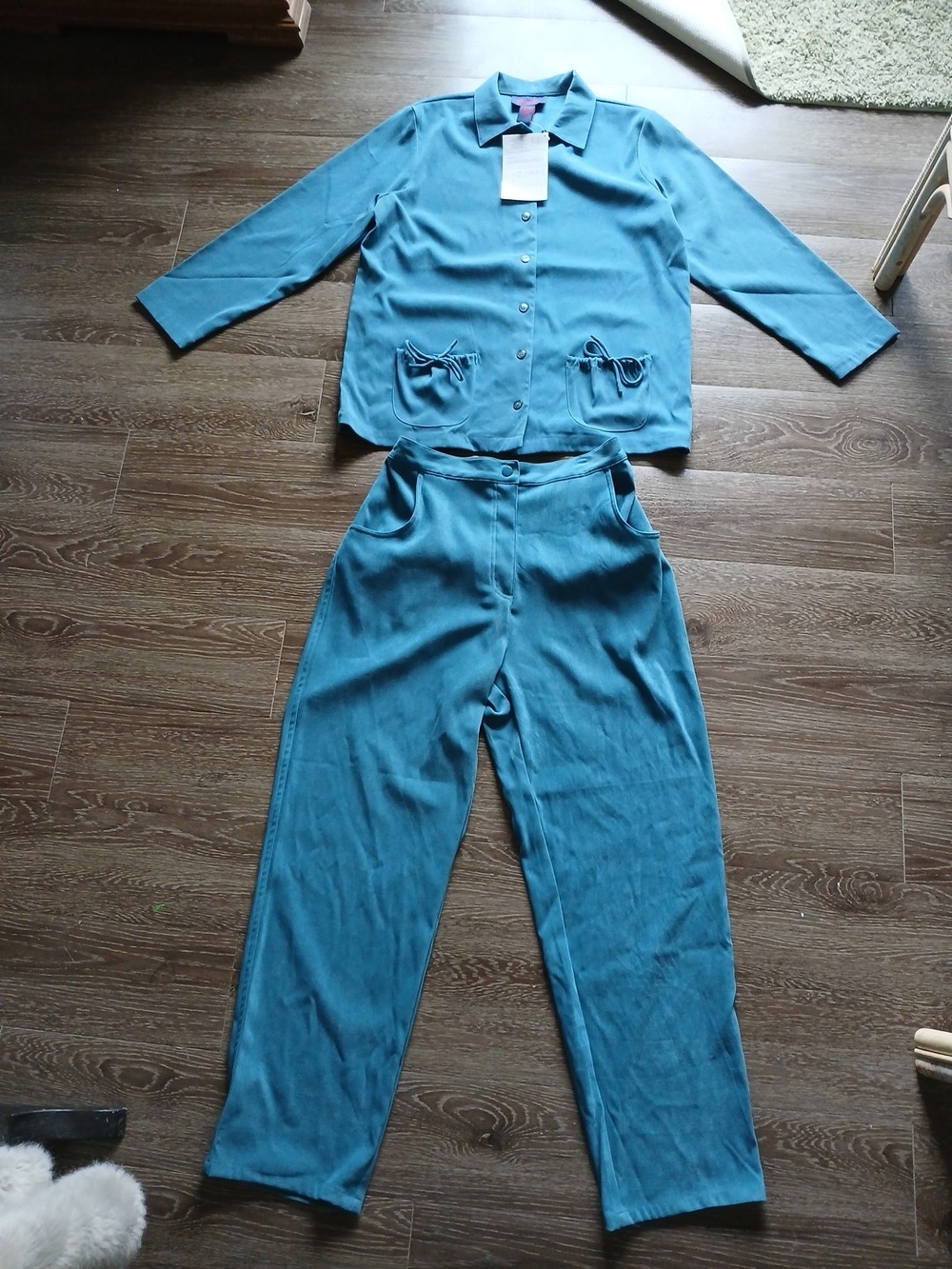 QVC Denim&Co Teal Two-Piece Straight-Leg Set NWT